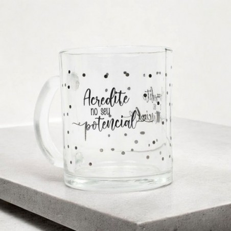 Caneca De Vidro Coffe Time Com Frase 320ml