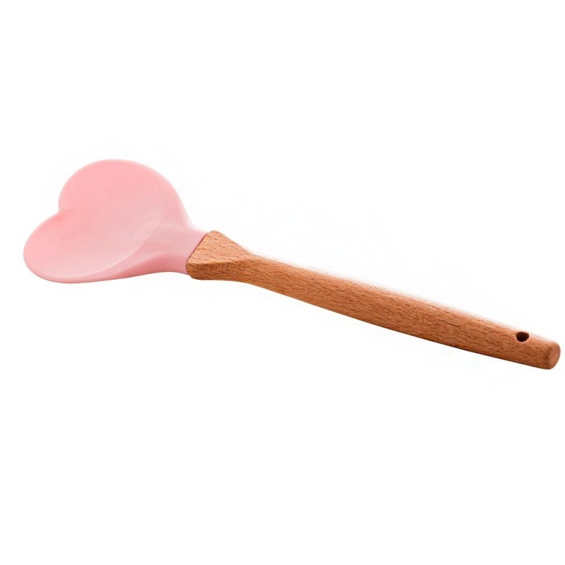 Colher De Silicone Em Formato De Coração 26cm Cabo De Madeira