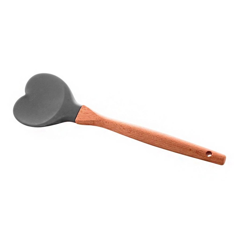 Colher De Silicone Em Formato De Coração 26cm Cabo De Madeira