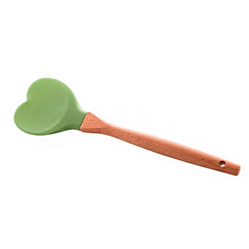 Colher De Silicone Em Formato De Coração 26cm Cabo De Madeira