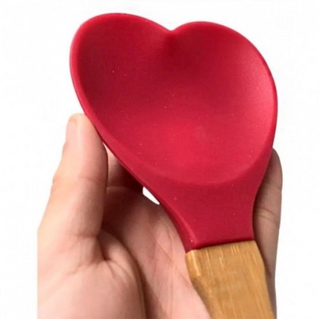 Colher De Silicone Em Formato De Coração 26cm Cabo De Madeira