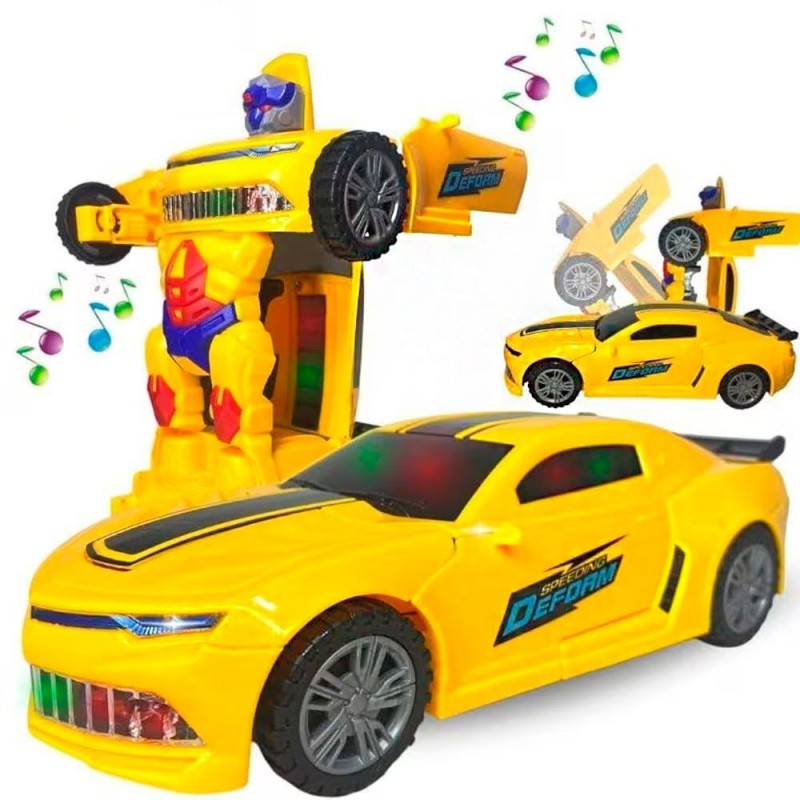 Brinquedo Carro Camaro Amarelo Robô Transform Com Luz E Som