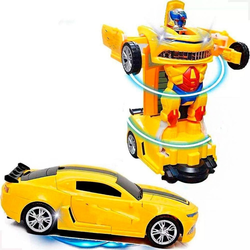 Brinquedo Carro Camaro Amarelo Robô Transform Com Luz E Som
