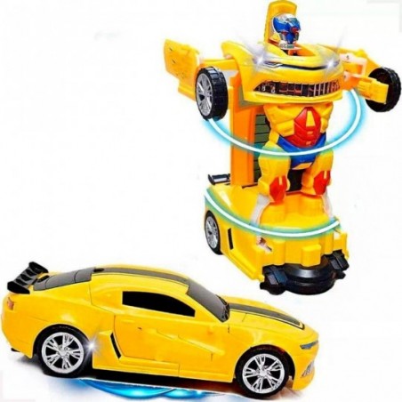 Brinquedo Carro Camaro Amarelo Robô Transform Com Luz E Som
