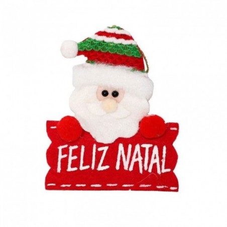 Enfeite Pendente Papai Noel Feliz Natal 10cm x 12cm