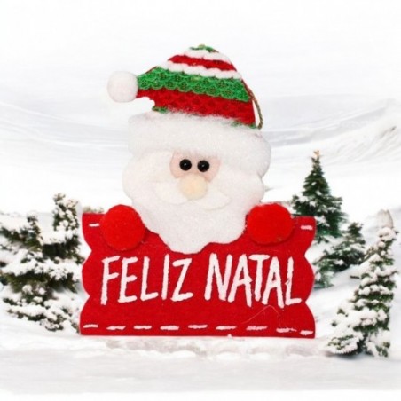 Enfeite Pendente Papai Noel Feliz Natal 10cm x 12cm