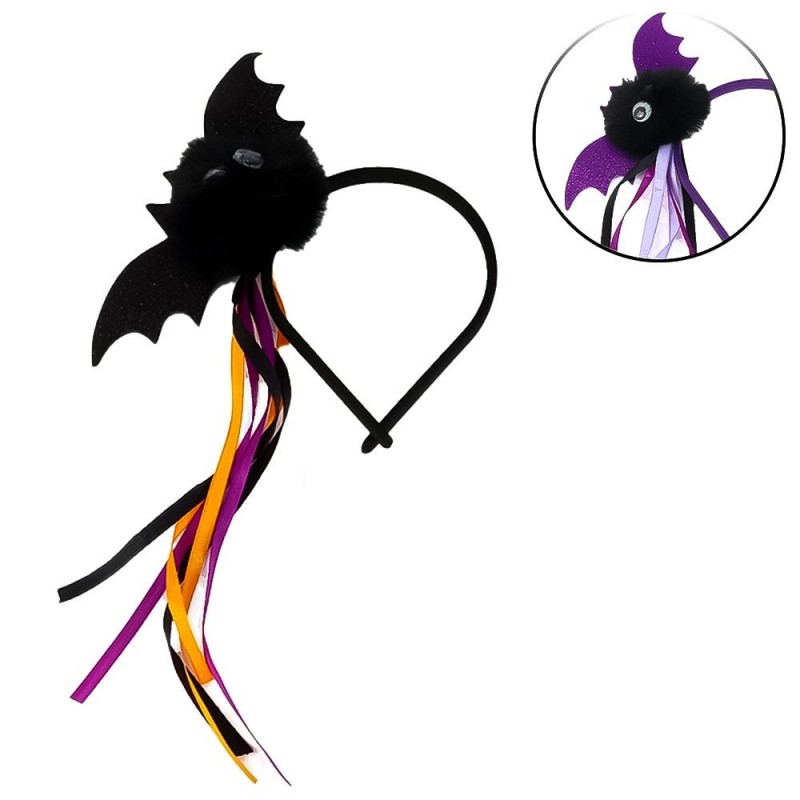 Tiara Com Morcego E Fitilhos Coloridos Halloween