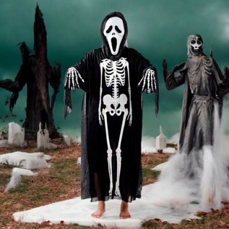 Fantasia De Esqueleto 120cm De Poliéster Para Halloween