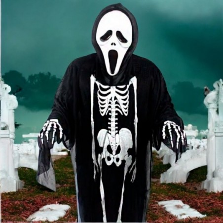 Fantasia De Esqueleto 120cm De Poliéster Para Halloween