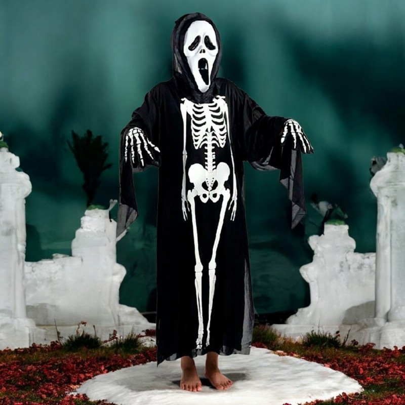 Fantasia De Esqueleto 120cm De Poliéster Para Halloween