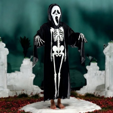 Fantasia De Esqueleto 120cm De Poliéster Para Halloween