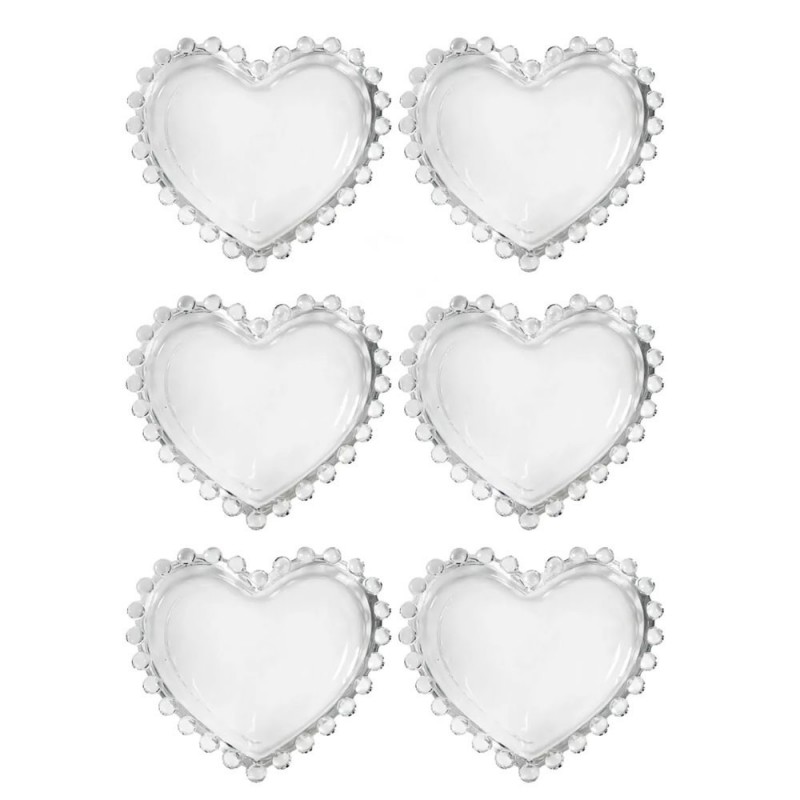 Prato Decorativo De Vidro Pérolas Coração 6 Peças