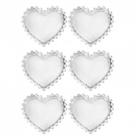 Prato Decorativo De Vidro Pérolas Coração 6 Peças