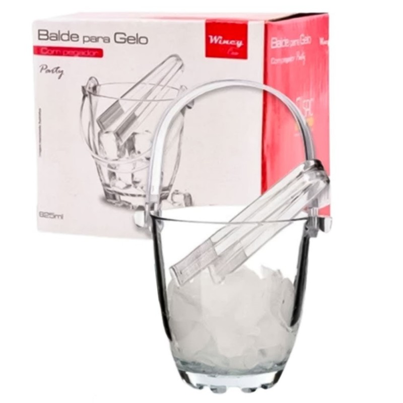 Balde Para Gelo De Vidro Com Alça E Pegador 825ml