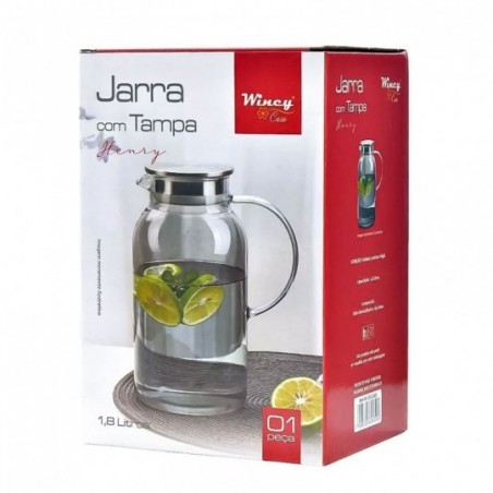 Jarra de Vidro Henry Com Tampa de Aço Inox 1,8L