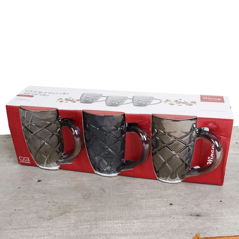 Conjunto De Xícaras Texturizada Artemis 3 Peças 240ml
