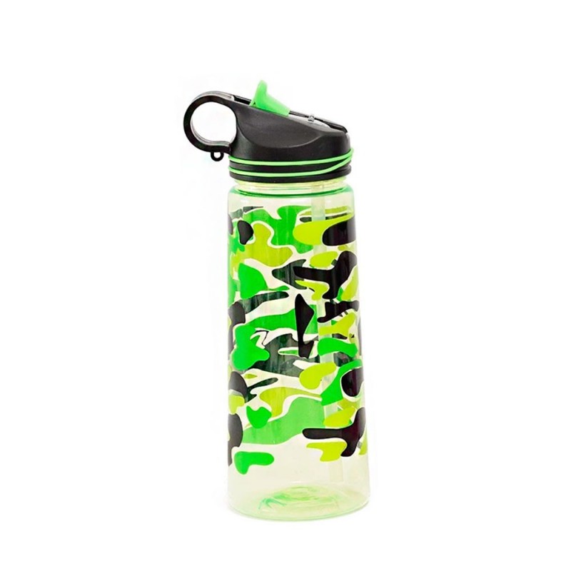 Garrafa De Plástico Squeeze 650ml Camuflada Com Canudo