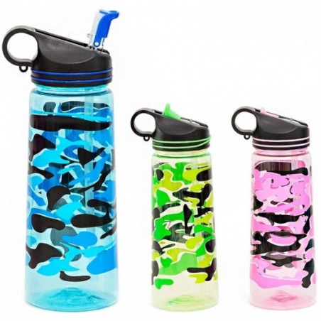 Garrafa De Plástico Squeeze 650ml Camuflada Com Canudo