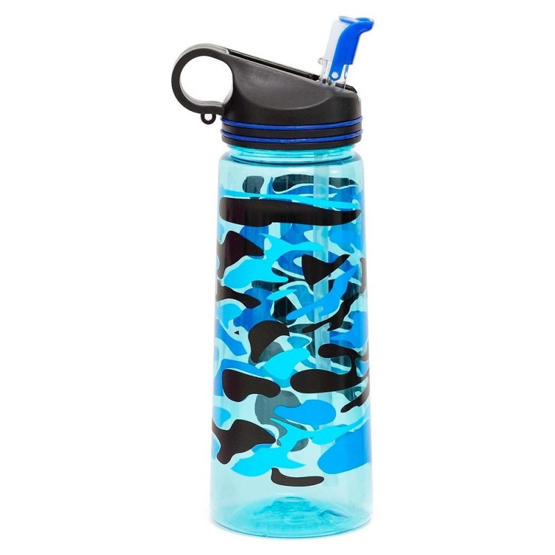 Garrafa De Plástico Squeeze 650ml Camuflada Com Canudo