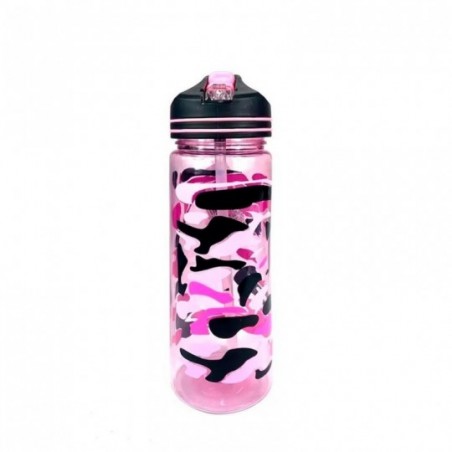 Garrafa De Plástico Squeeze 650ml Camuflada Com Canudo