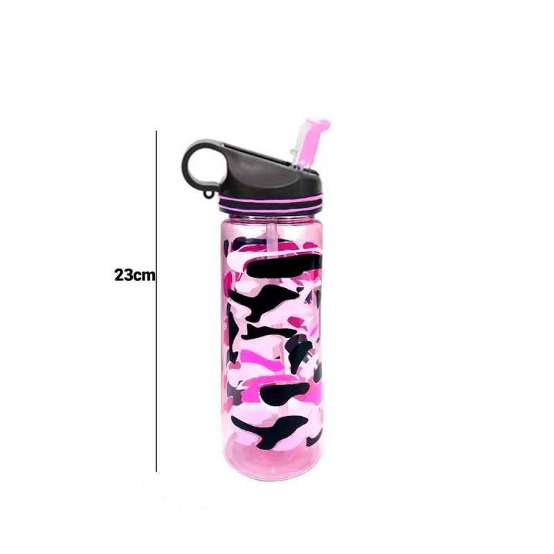 Garrafa De Plástico Squeeze 650ml Camuflada Com Canudo