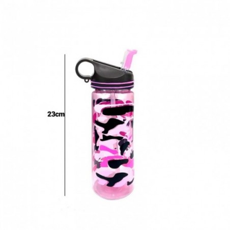 Garrafa De Plástico Squeeze 650ml Camuflada Com Canudo