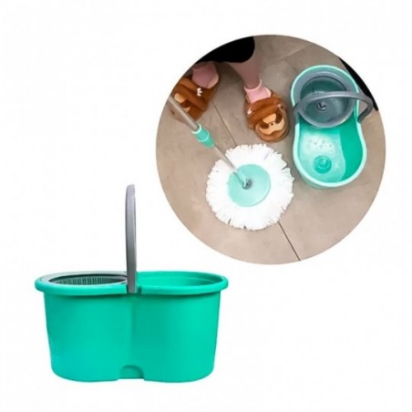 Mop Com Esfregão Giratório Microfibra E Balde 12 Litros