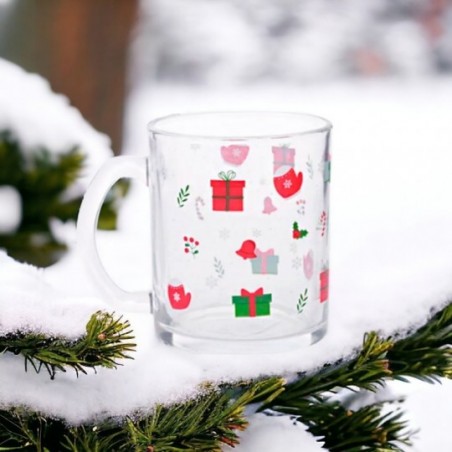 Caneca de Vidro Natalina Com Estampas Presentes 320ml