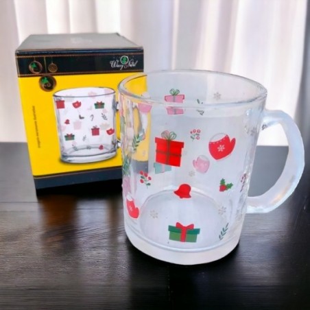 Caneca de Vidro Natalina Com Estampas Presentes 320ml