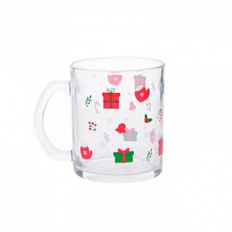Caneca de Vidro Natalina Com Estampas Presentes 320ml