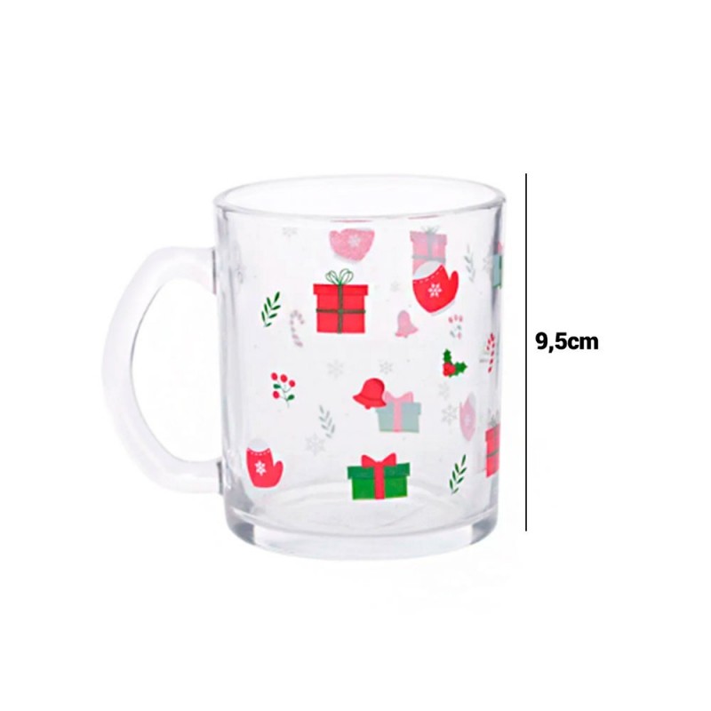 Caneca de Vidro Natalina Com Estampas Presentes 320ml