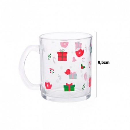Caneca de Vidro Natalina Com Estampas Presentes 320ml
