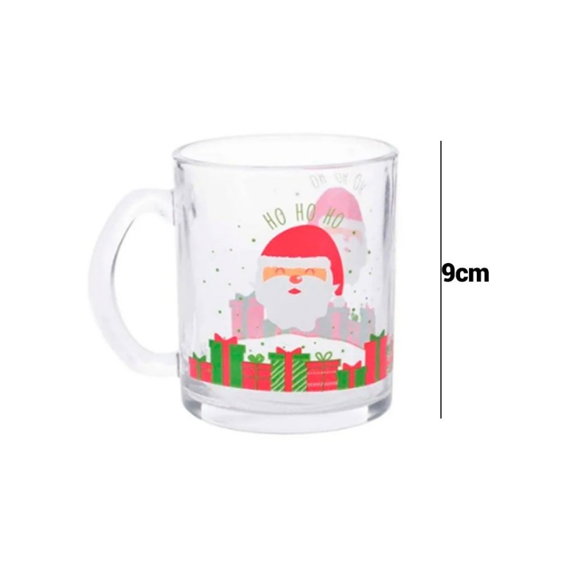 Caneca de Vidro Natalina Papai Noel Presentes 320ml