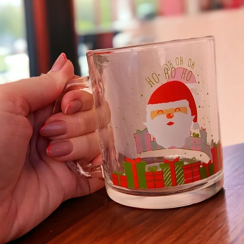 Caneca de Vidro Natalina Papai Noel Presentes 320ml