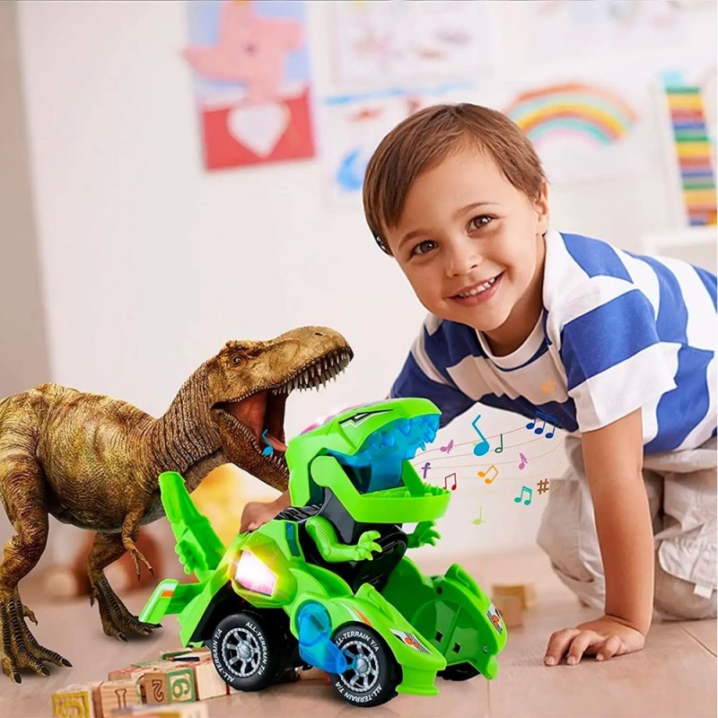 Carrinho Transforme Dinossauro Bate E Volta Com Luz E Som