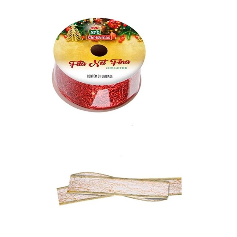Fita Net Fina 3cm x 3m Decoração De Natalina
