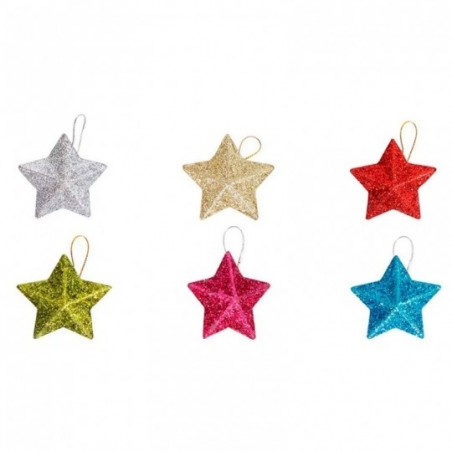 Kit 6 Estrelas Com Glitter 5cm Enfeite Para Arvore De Natal