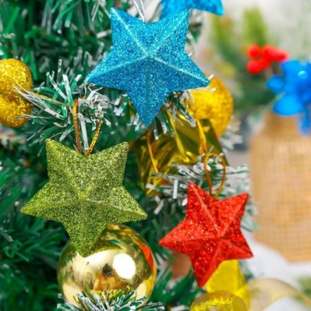 Kit 6 Estrelas Com Glitter 5cm Enfeite Para Arvore De Natal