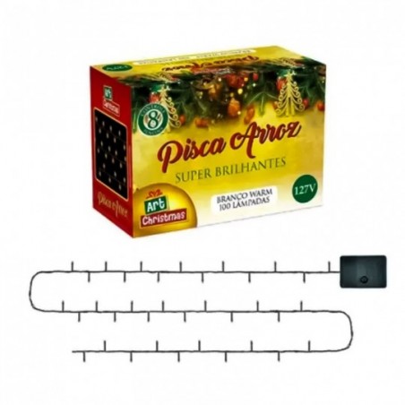 Pisca Pisca Arroz 100 Lâmpadas 127v Branco Quente 4,1m