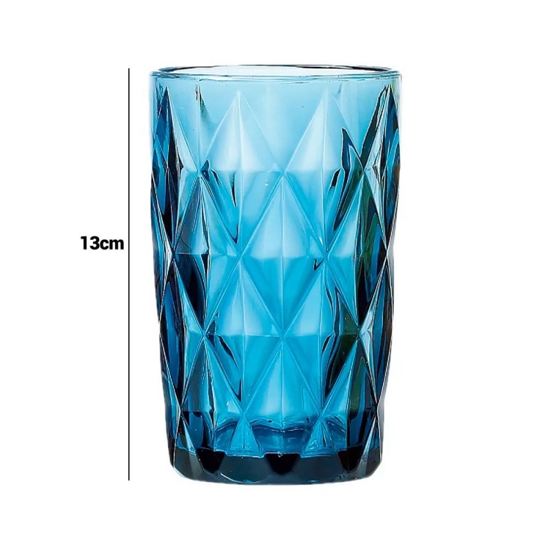 Conjunto Jogo De 4 Copos De Vidro Diamond Azul 370ml