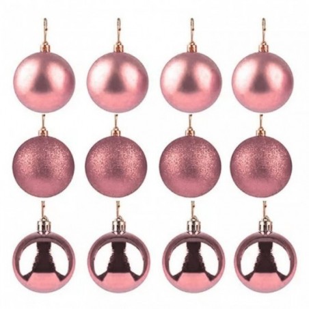 Kit 12 Bolas De Natal Lisa Fosca Glitter 5cm Rosê
