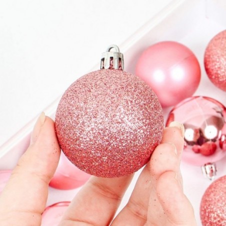 Kit 12 Bolas De Natal Lisa Fosca Glitter 5cm Rosê