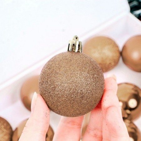 Kit 12 Bolas De Natal Lisa Fosca Glitter 5cm Champanhe