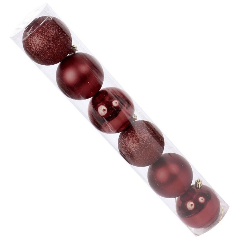 Kit 6 Bolas De Natal Vinho 7cm Mista Enfeite De Arvore