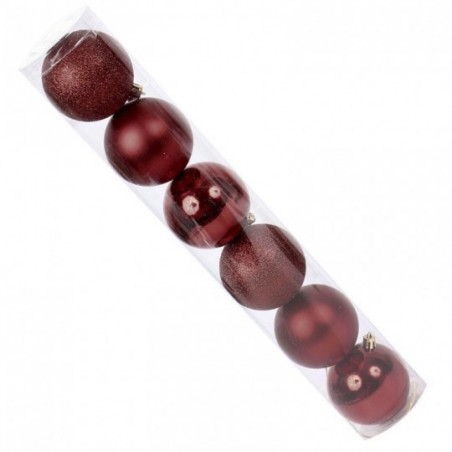 Kit 6 Bolas De Natal Vinho 7cm Mista Enfeite De Arvore