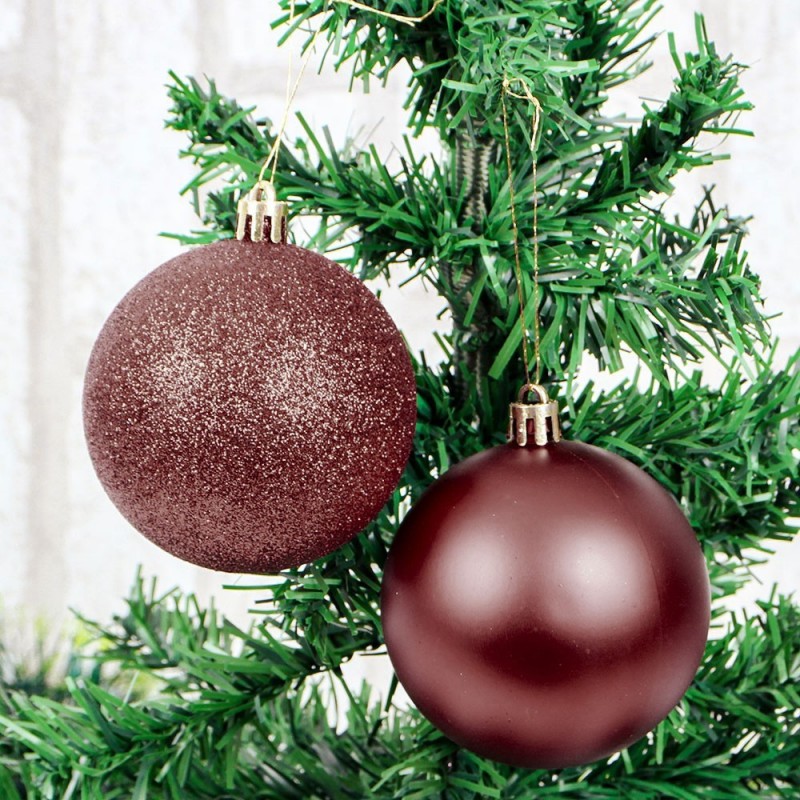 Kit 6 Bolas De Natal Vinho 7cm Mista Enfeite De Arvore