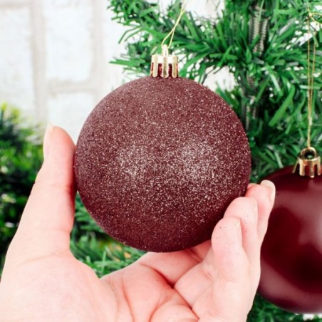 Kit 6 Bolas De Natal Vinho 7cm Mista Enfeite De Arvore
