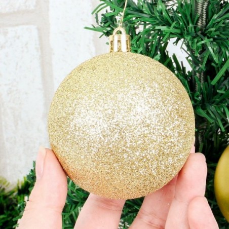 Kit 6 Bolas De Natal Dourado 7cm Mista Enfeite De Arvore