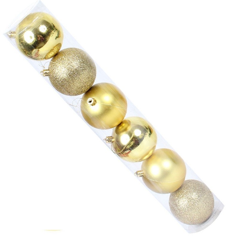 Kit 6 Bolas De Natal Dourado 7cm Mista Enfeite De Arvore
