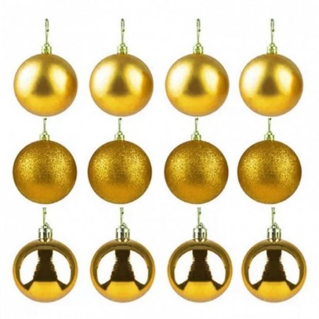 Kit 12 Bolas De Natal Lisa Fosca Glitter 5cm Dourado